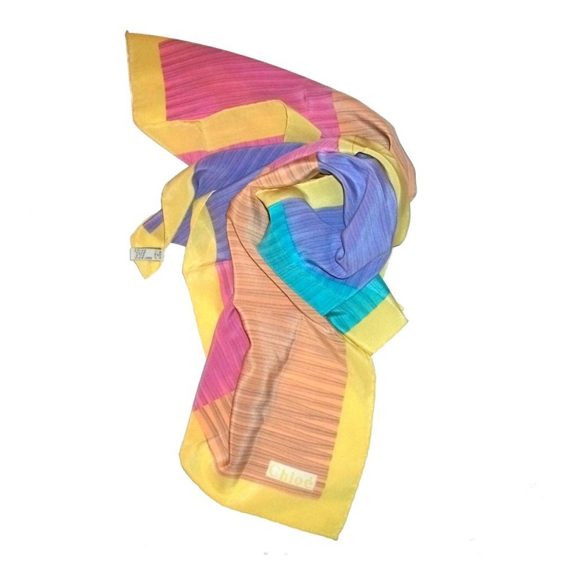 Foulard Carré Vintage En Soie Honey - Motif Géométrique Multicolore - Années 90, Bon état